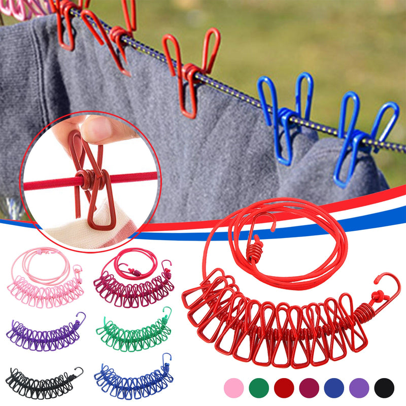 Bungee clothesline with 12 clips (Set of 2)